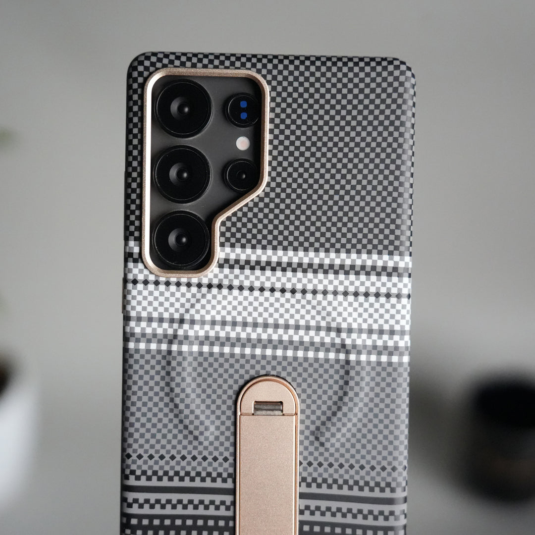 Samsung S24 Ultra Premium Pattern Back Case with Metal Kickstand | Slim Shockproof Protective Cover