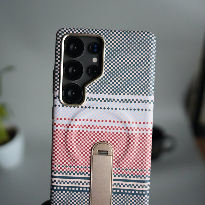 Samsung S24 Ultra Premium Pattern Back Case with Metal Kickstand | Slim Shockproof Protective Cover