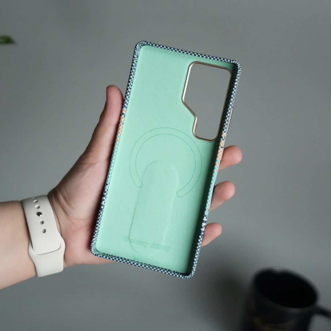 Samsung S24 Ultra Premium Pattern Back Case with Metal Kickstand | Slim Shockproof Protective Cover