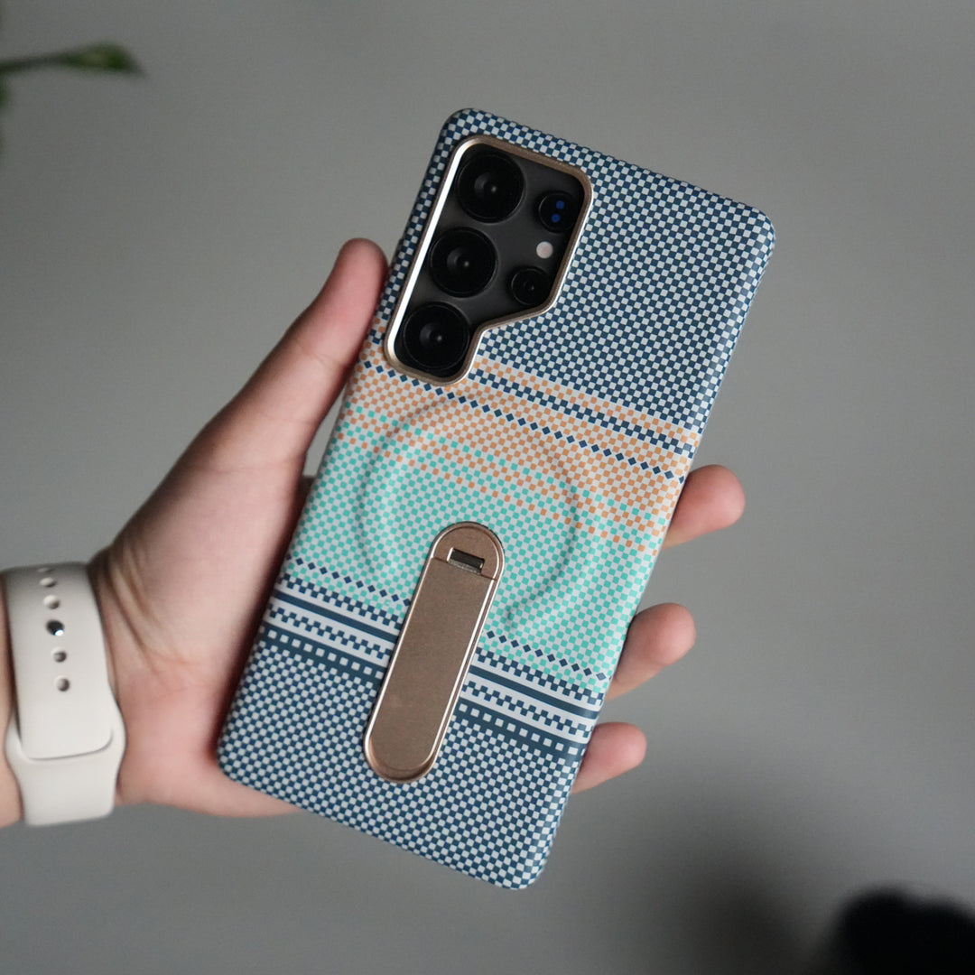 Samsung S24 Ultra Premium Pattern Back Case with Metal Kickstand | Slim Shockproof Protective Cover