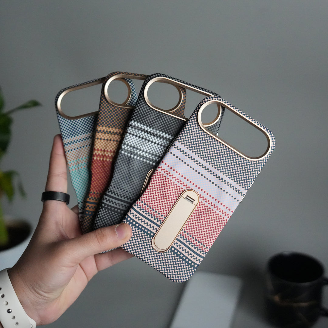 iPhone 17 Air Premium Pattern Back Case with Metal Kickstand | Slim Shockproof Protective Cover