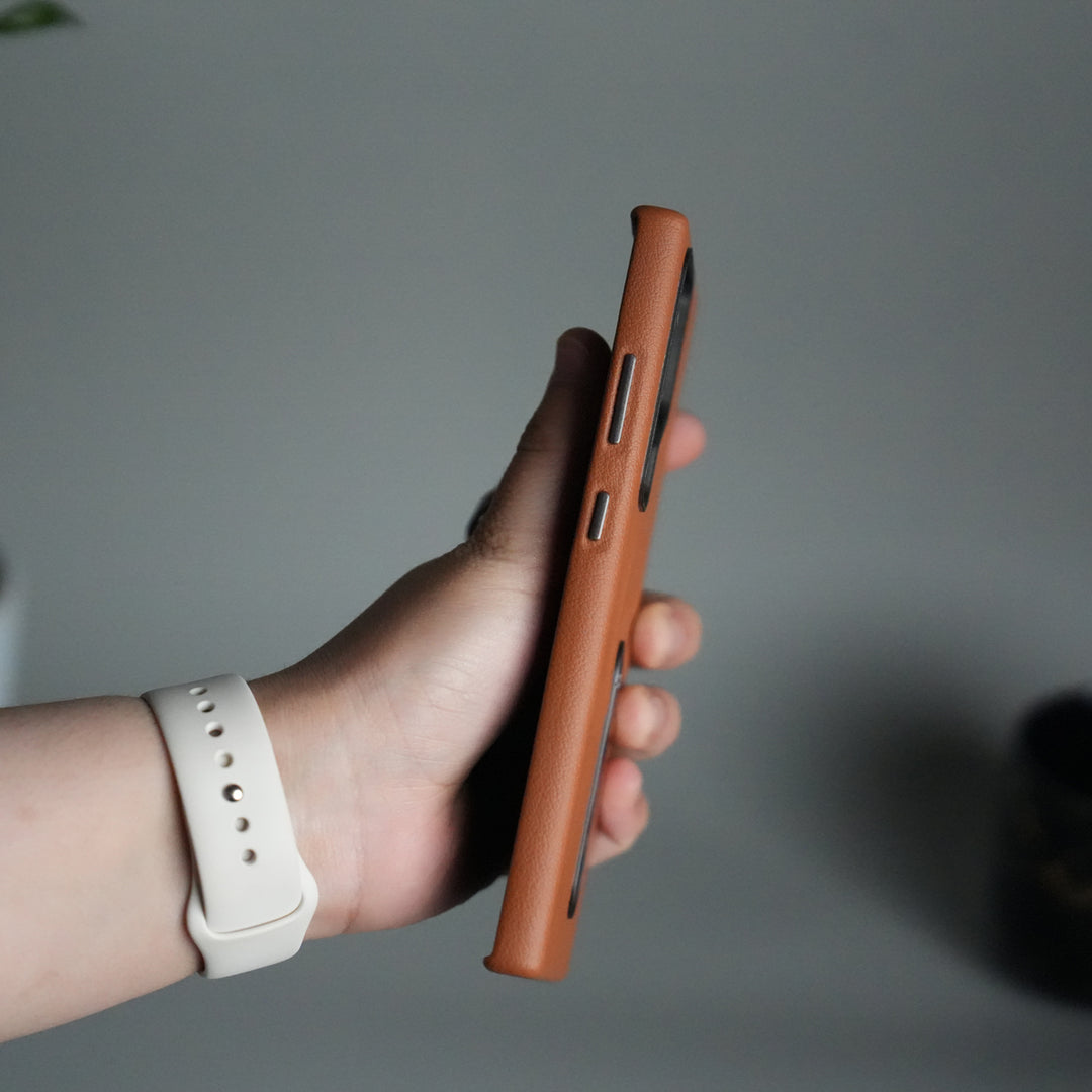 Galaxy S24 Ultra Premium Leather-Texture Back Case with Metal Kickstand | Shockproof Cover