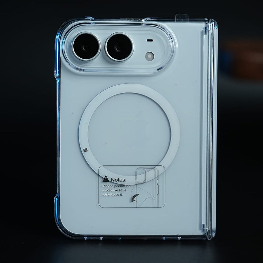 FRATO iPhone Fold CrystalGuard Duo MagSafe Case for iPhone Duo | Clear Back Cover with Hinge & Front Glass Protection