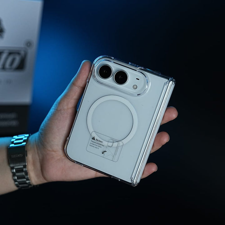 FRATO iPhone Fold CrystalGuard Duo MagSafe Case for iPhone Duo | Clear Back Cover with Hinge &amp; Front Glass Protection