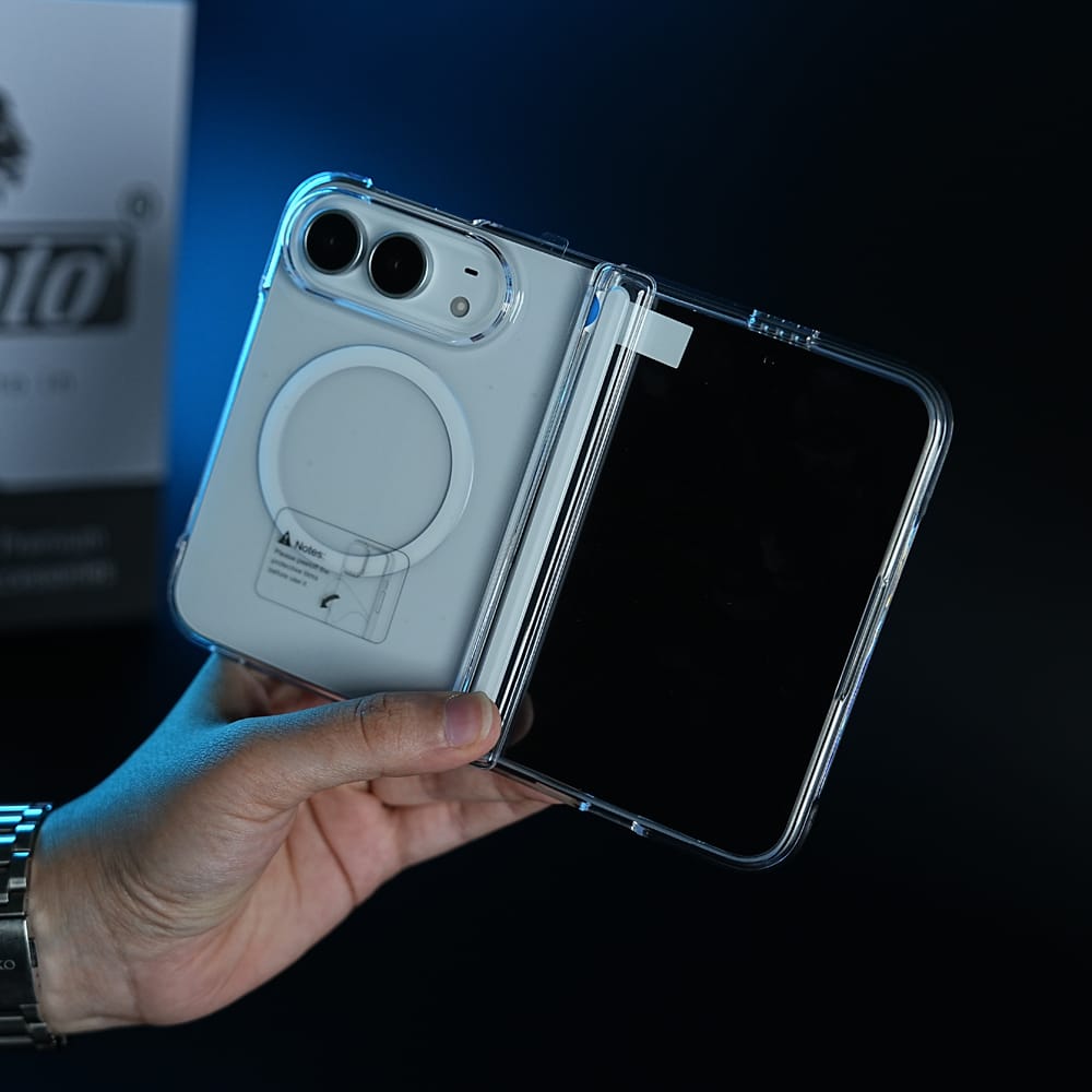 FRATO iPhone Fold CrystalGuard Duo MagSafe Case for iPhone Duo | Clear Back Cover with Hinge &amp; Front Glass Protection