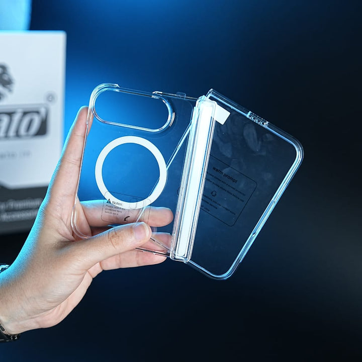FRATO iPhone Fold CrystalGuard Duo MagSafe Case for iPhone Duo | Clear Back Cover with Hinge &amp; Front Glass Protection