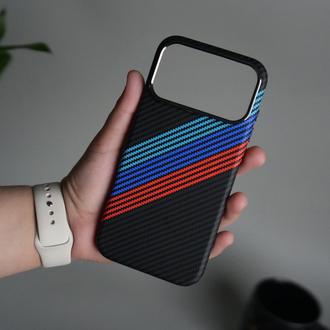 iPhone 17 Pro Carbon Fiber Texture Design Hard Pc MagSafe Case Cover CrossBlueRed