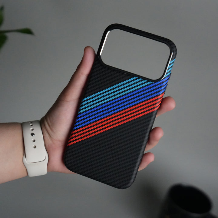 iPhone 17 Pro Carbon Fiber Texture Design Hard Pc MagSafe Case Cover CrossBlueRed