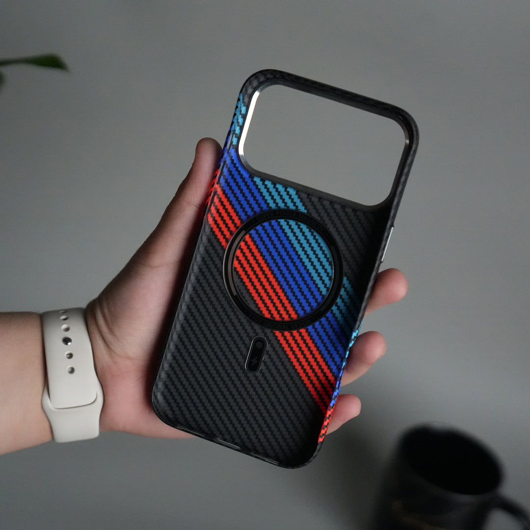 iPhone 17 Pro Carbon Fiber Texture Design Hard Pc MagSafe Case Cover CrossBlueRed