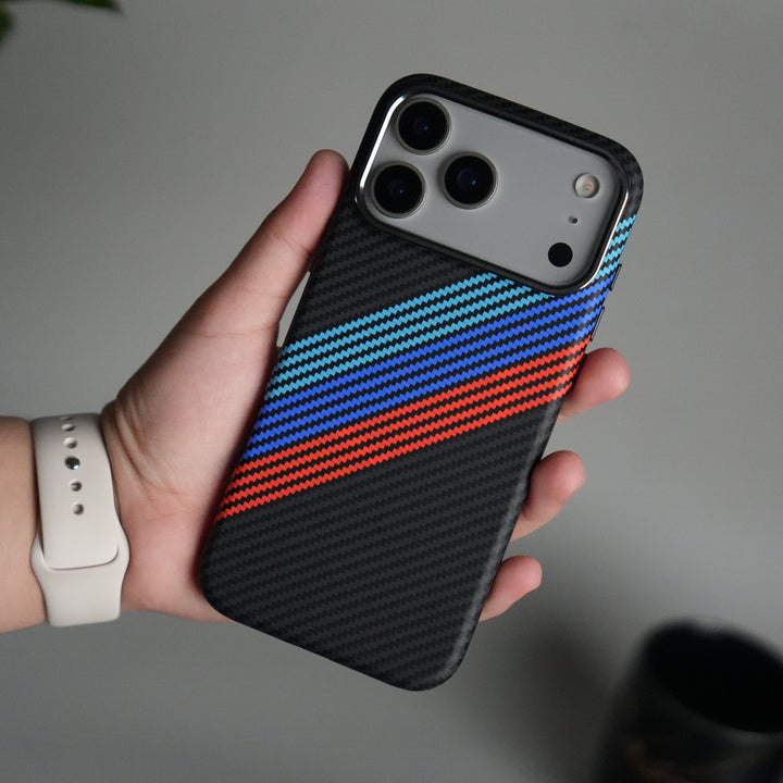 iPhone 17 Pro Carbon Fiber Texture Design Hard Pc MagSafe Case Cover CrossBlueRed