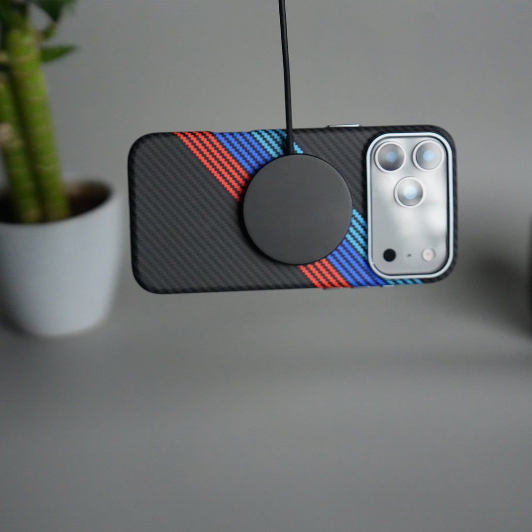 iPhone 17 Pro Carbon Fiber Texture Design Hard Pc MagSafe Case Cover CrossBlueRed