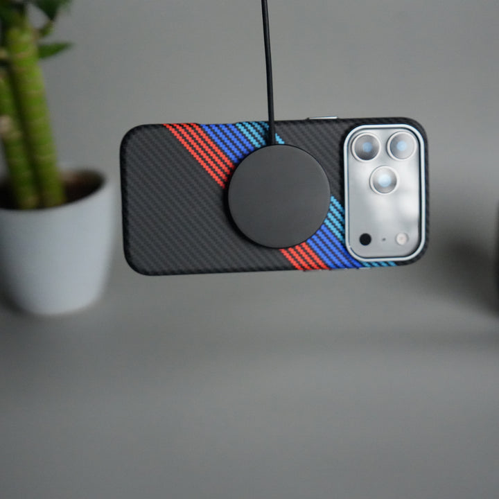 iPhone 17 Pro Carbon Fiber Texture Design Hard Pc MagSafe Case Cover CrossBlueRed