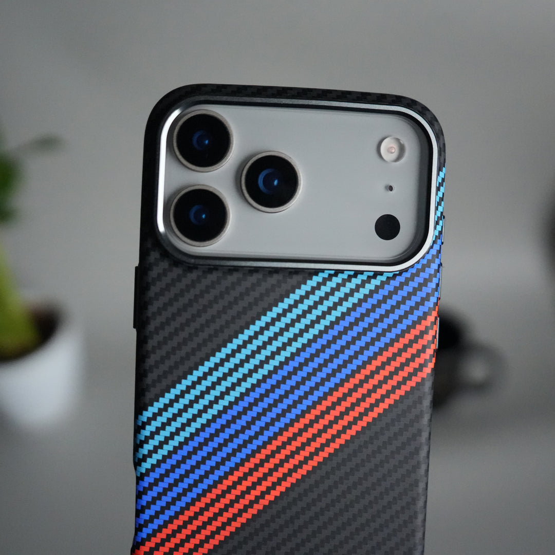 iPhone 17 Pro Carbon Fiber Texture Design Hard Pc MagSafe Case Cover CrossBlueRed