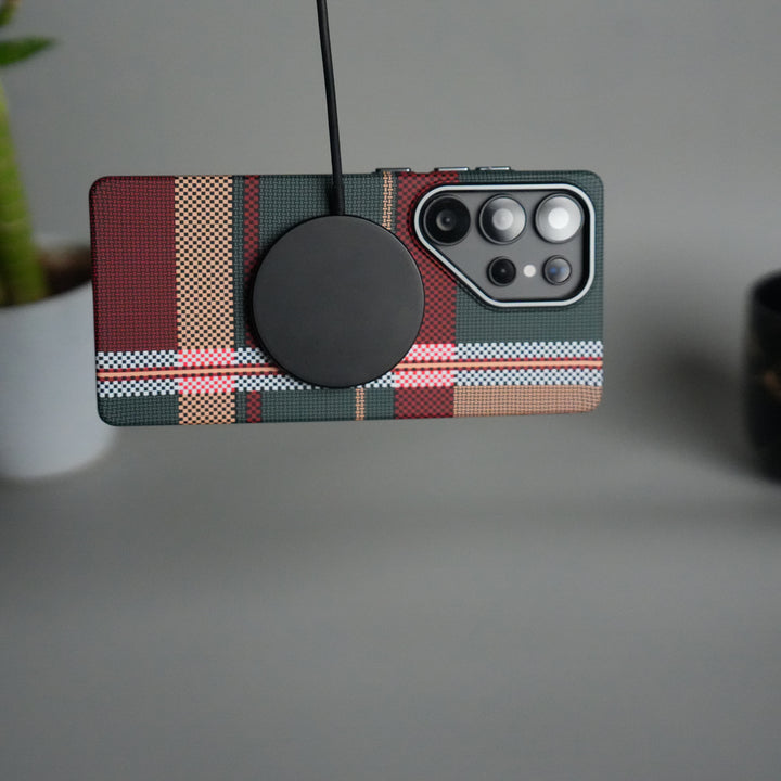 Galaxy S25 Ultra Carbon Fiber Texture Design Hard Pc MagSafe Case Cover GreenRed