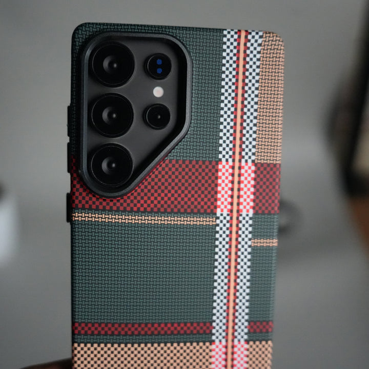 Galaxy S25 Ultra Carbon Fiber Texture Design Hard Pc MagSafe Case Cover GreenRed