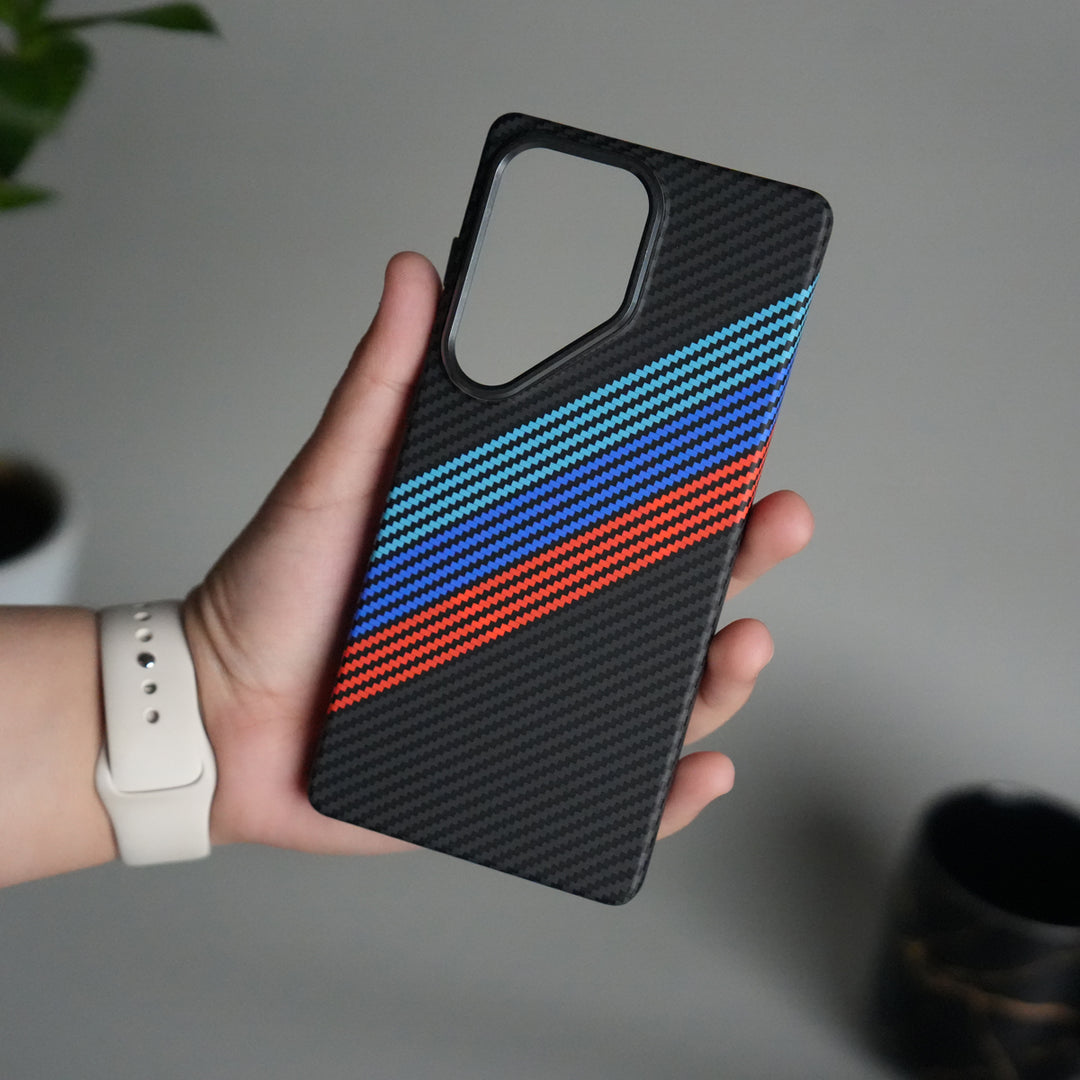 Galaxy S24 Ultra Carbon Fiber Texture Design Hard Pc MagSafe Case Cover CrossBlueRed