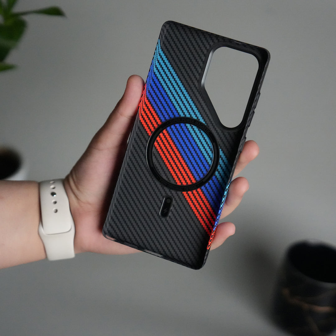 Galaxy S24 Ultra Carbon Fiber Texture Design Hard Pc MagSafe Case Cover CrossBlueRed