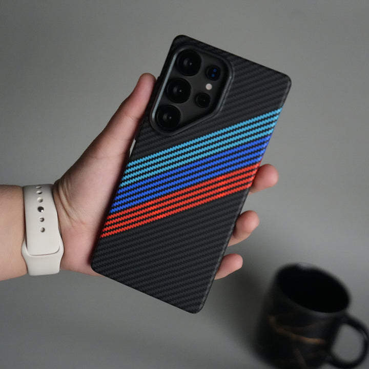 Galaxy S24 Ultra Carbon Fiber Texture Design Hard Pc MagSafe Case Cover CrossBlueRed