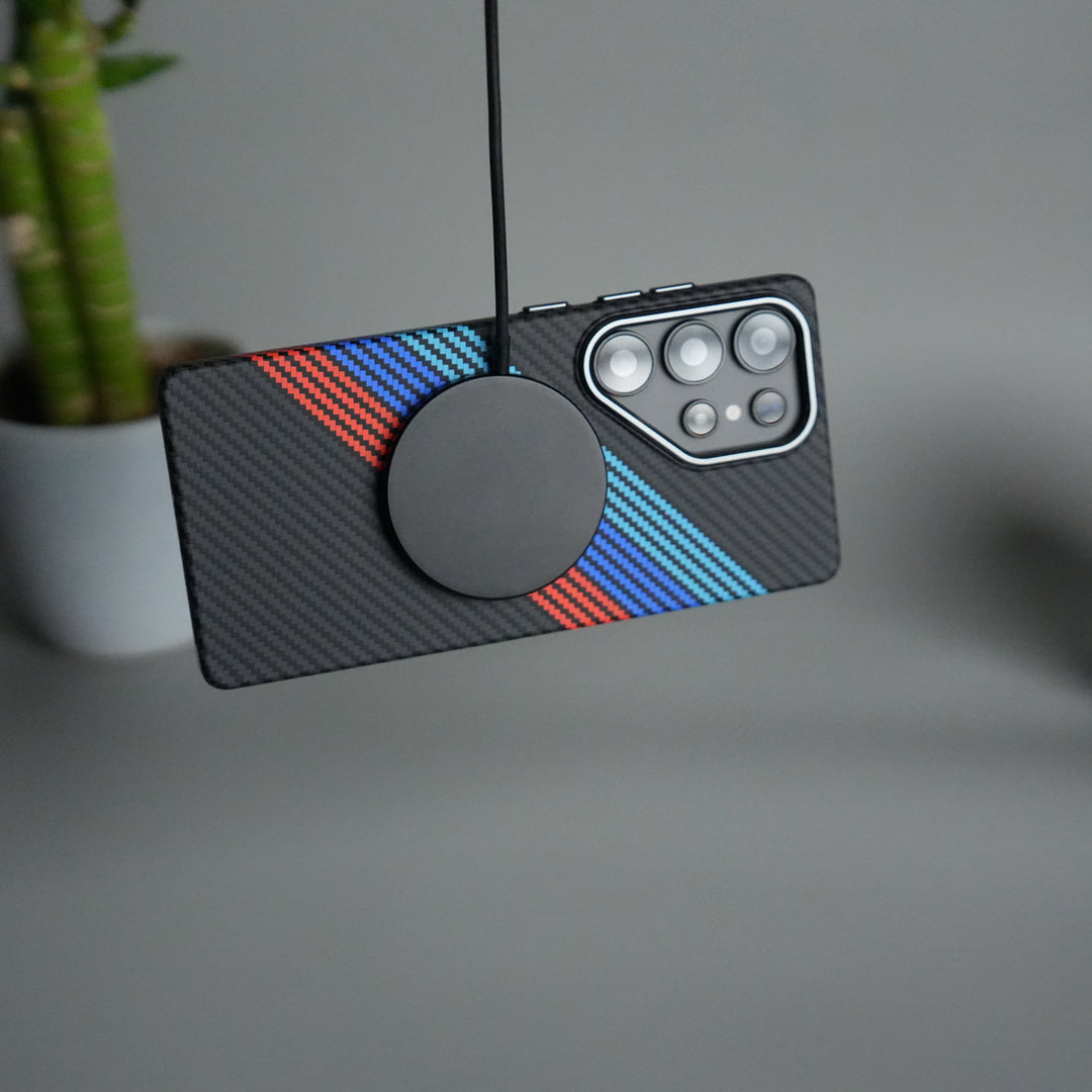 Galaxy S24 Ultra Carbon Fiber Texture Design Hard Pc MagSafe Case Cover CrossBlueRed