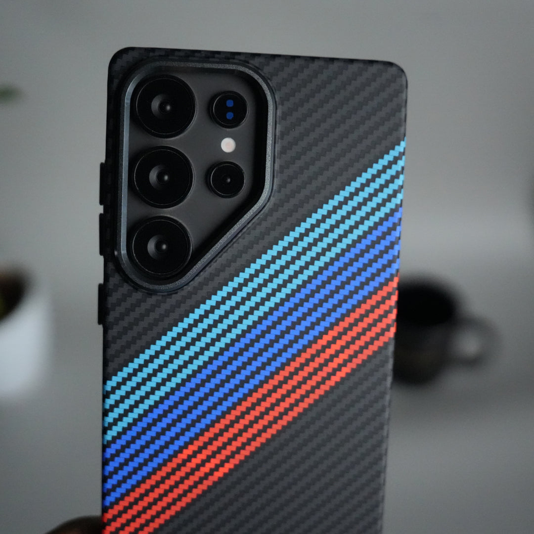 Galaxy S24 Ultra Carbon Fiber Texture Design Hard Pc MagSafe Case Cover CrossBlueRed