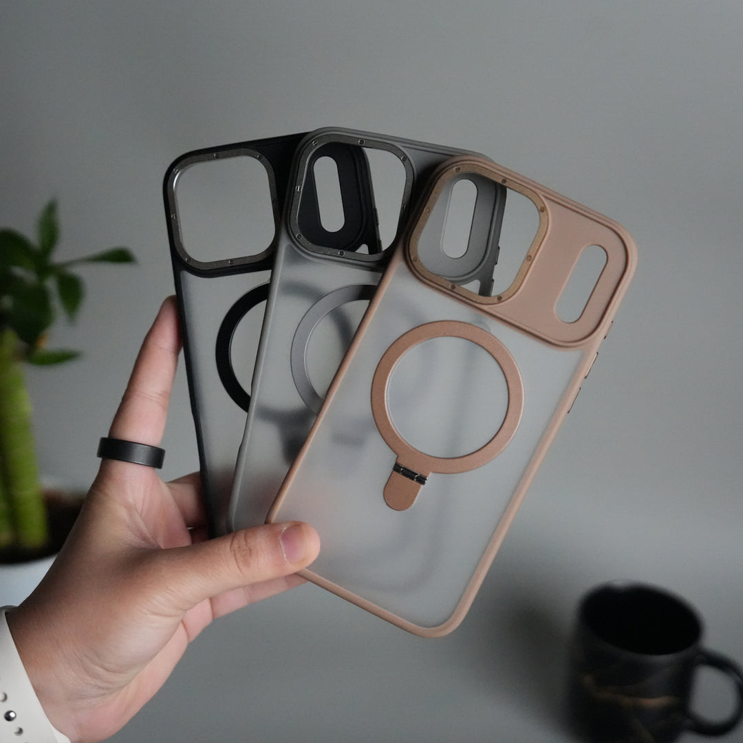 iPhone 17 Pro Max Frosted Case with Metal Camera Bump & Metal Kickstand | Shockproof Matte Hybrid Cover