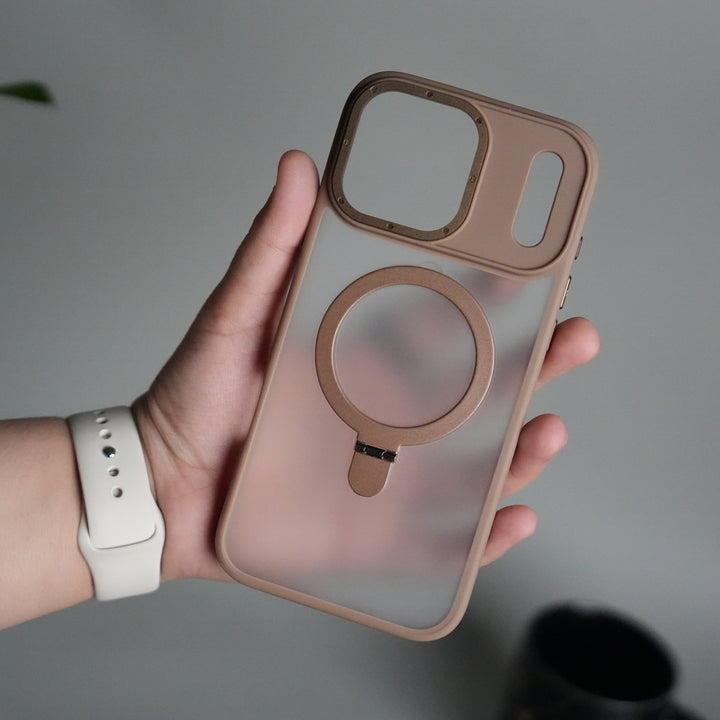 iPhone 17 Pro Max Frosted Case with Metal Camera Bump & Metal Kickstand | Shockproof Matte Hybrid Cover