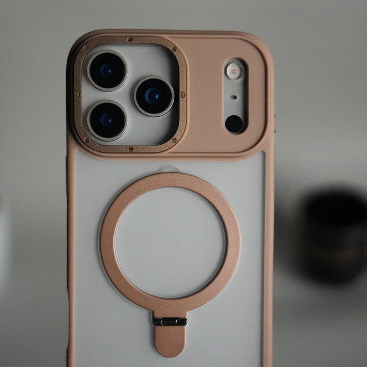 iPhone 17 Pro Max Frosted Case with Metal Camera Bump & Metal Kickstand | Shockproof Matte Hybrid Cover