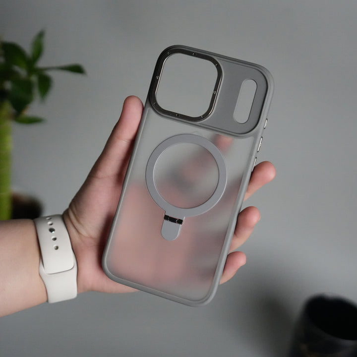 iPhone 17 Pro Max Frosted Case with Metal Camera Bump & Metal Kickstand | Shockproof Matte Hybrid Cover