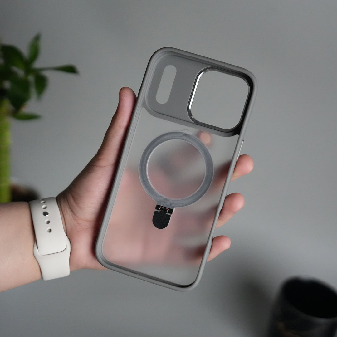 iPhone 17 Pro Max Frosted Case with Metal Camera Bump & Metal Kickstand | Shockproof Matte Hybrid Cover