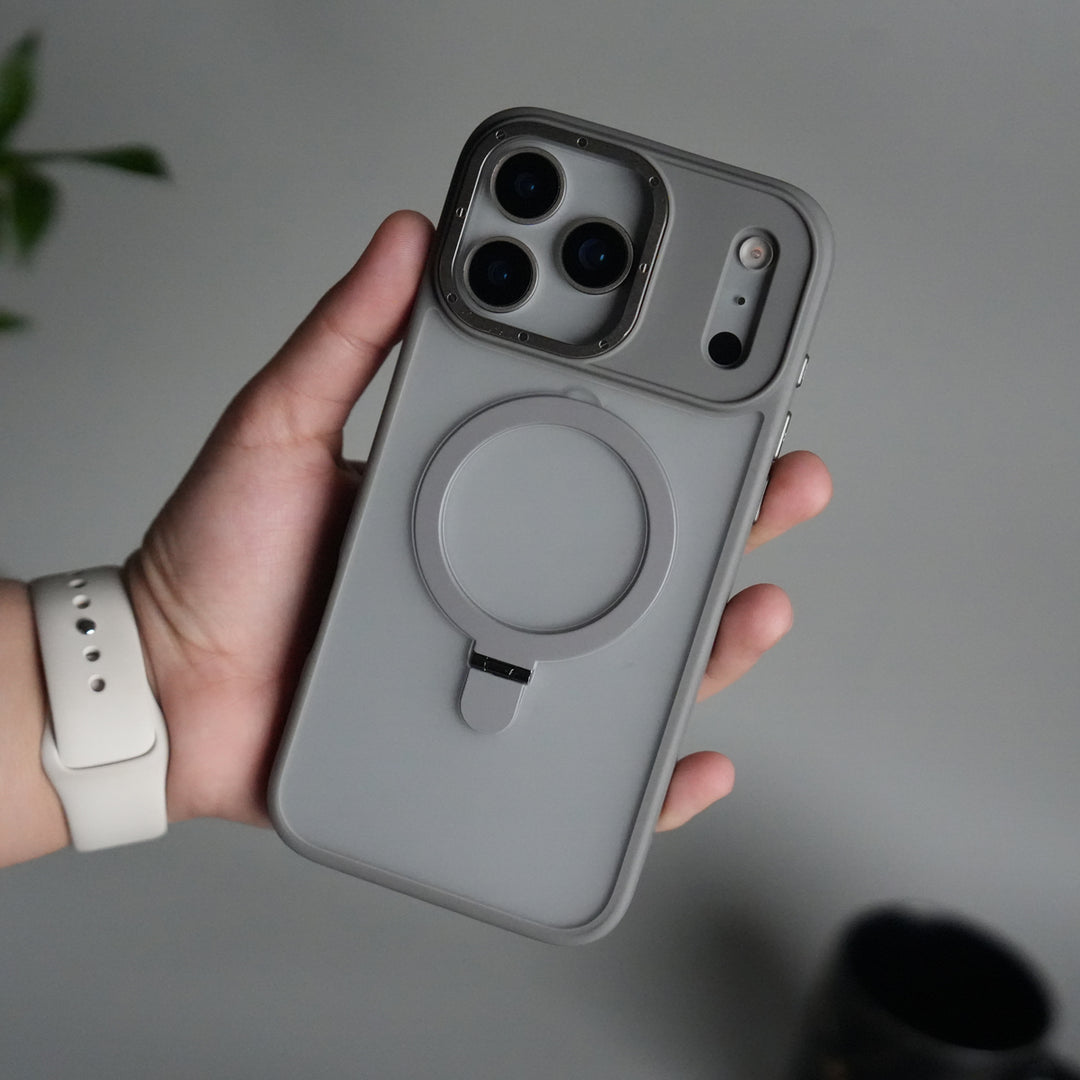 iPhone 17 Pro Max Frosted Case with Metal Camera Bump & Metal Kickstand | Shockproof Matte Hybrid Cover