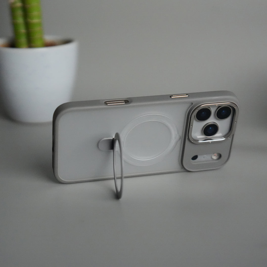 iPhone 17 Pro Max Frosted Case with Metal Camera Bump & Metal Kickstand | Shockproof Matte Hybrid Cover