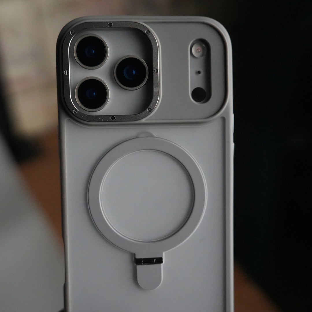 iPhone 17 Pro Max Frosted Case with Metal Camera Bump & Metal Kickstand | Shockproof Matte Hybrid Cover