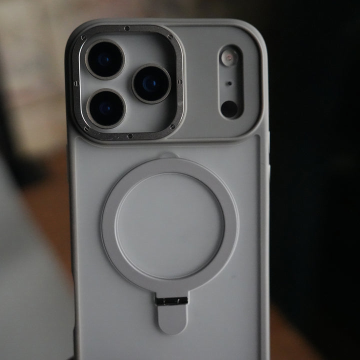 iPhone 17 Pro Max Frosted Case with Metal Camera Bump & Metal Kickstand | Shockproof Matte Hybrid Cover