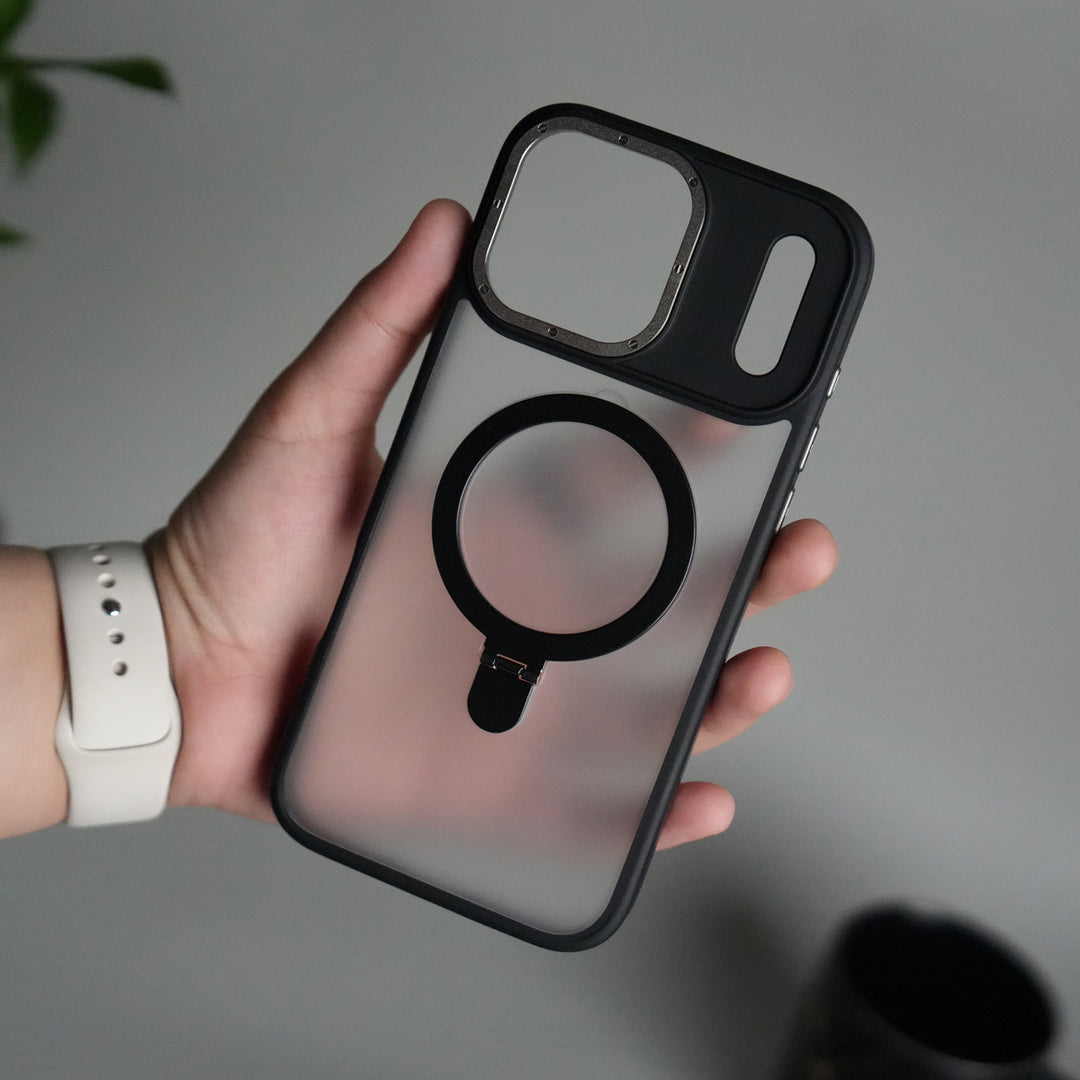 iPhone 17 Pro Max Frosted Case with Metal Camera Bump & Metal Kickstand | Shockproof Matte Hybrid Cover