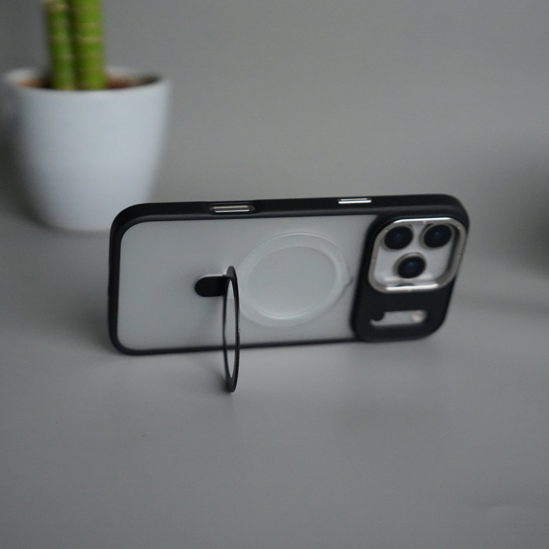 iPhone 17 Pro Max Frosted Case with Metal Camera Bump & Metal Kickstand | Shockproof Matte Hybrid Cover