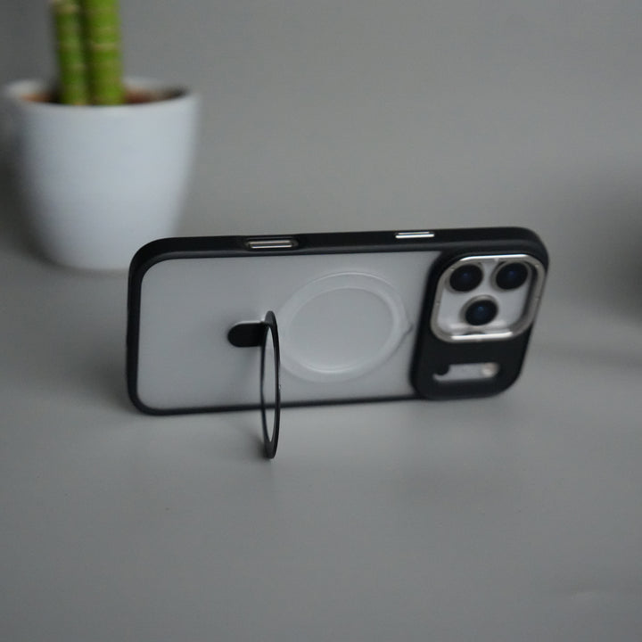 iPhone 17 Pro Max Frosted Case with Metal Camera Bump & Metal Kickstand | Shockproof Matte Hybrid Cover