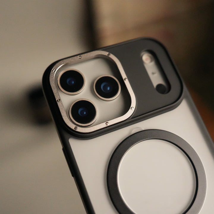 iPhone 17 Pro Max Frosted Case with Metal Camera Bump & Metal Kickstand | Shockproof Matte Hybrid Cover