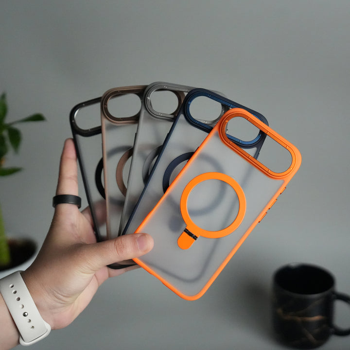 iPhone 17 Air Frosted Case with Metal Camera Bump & Metal Kickstand | Shockproof Matte Hybrid Cover