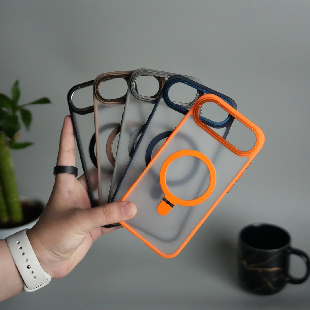 iPhone 17 Air Frosted Case with Metal Camera Bump & Metal Kickstand | Shockproof Matte Hybrid Cover