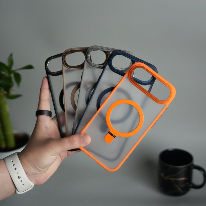 iPhone 17 Air Frosted Case with Metal Camera Bump & Metal Kickstand | Shockproof Matte Hybrid Cover