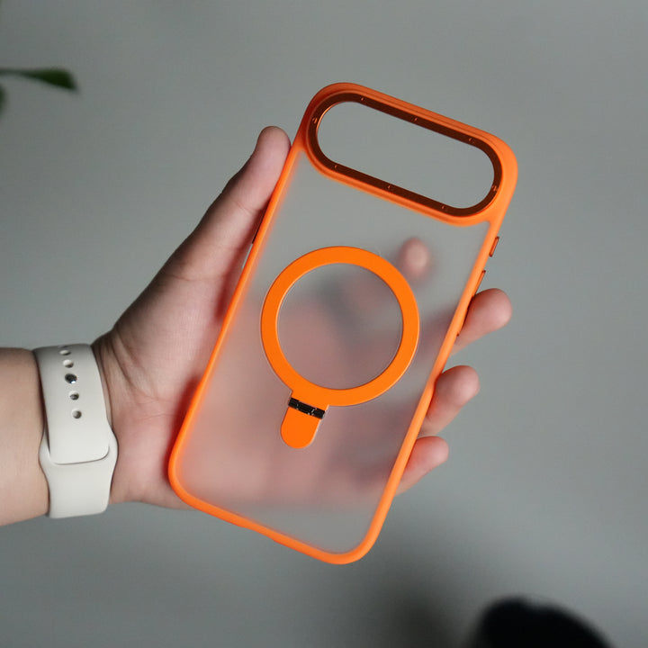 iPhone 17 Air Frosted Case with Metal Camera Bump & Metal Kickstand | Shockproof Matte Hybrid Cover