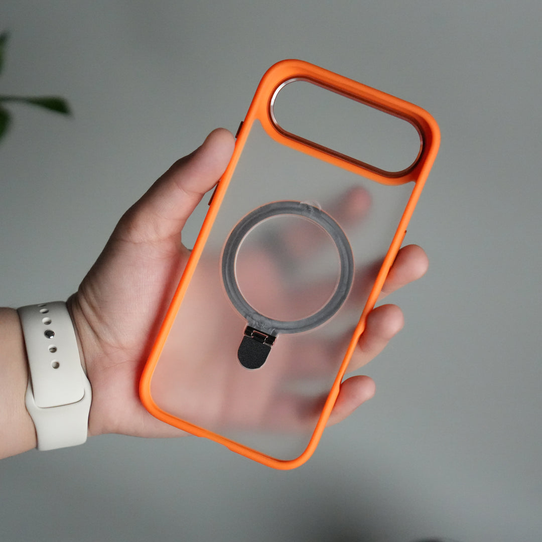 iPhone 17 Air Frosted Case with Metal Camera Bump & Metal Kickstand | Shockproof Matte Hybrid Cover