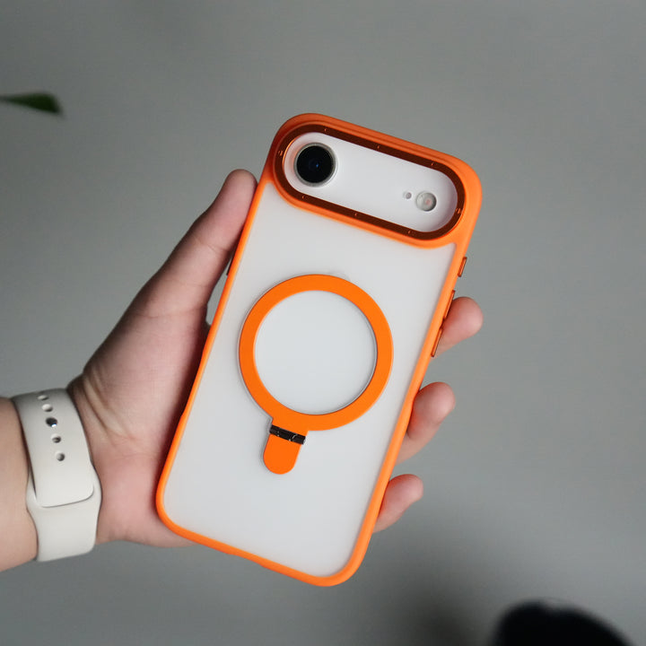 iPhone 17 Air Frosted Case with Metal Camera Bump & Metal Kickstand | Shockproof Matte Hybrid Cover