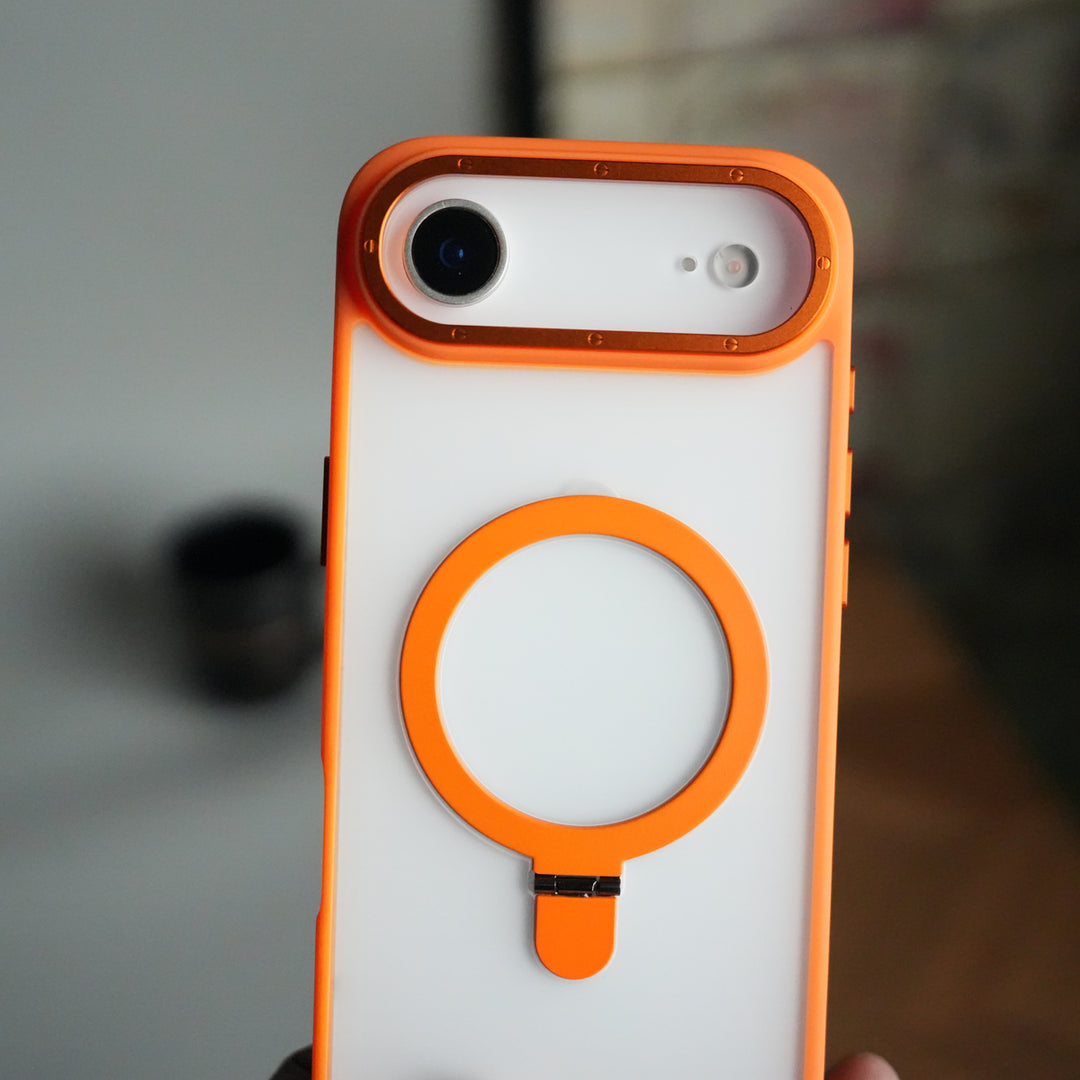 iPhone 17 Air Frosted Case with Metal Camera Bump & Metal Kickstand | Shockproof Matte Hybrid Cover