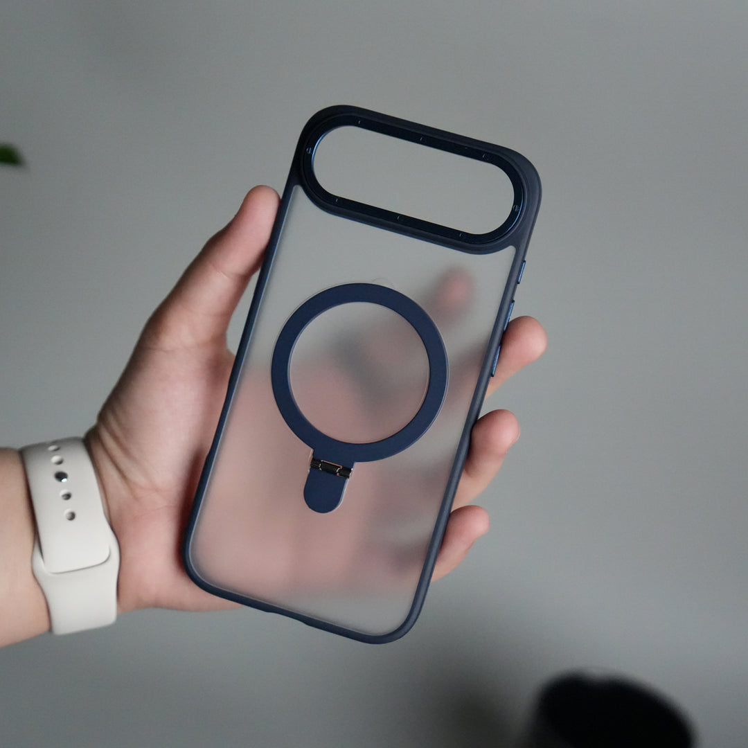 iPhone 17 Air Frosted Case with Metal Camera Bump & Metal Kickstand | Shockproof Matte Hybrid Cover