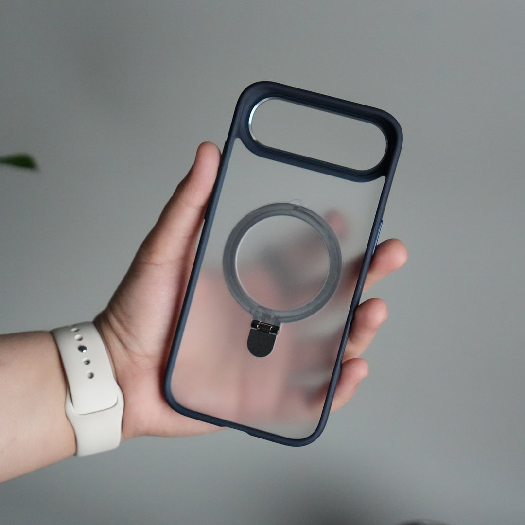 iPhone 17 Air Frosted Case with Metal Camera Bump & Metal Kickstand | Shockproof Matte Hybrid Cover