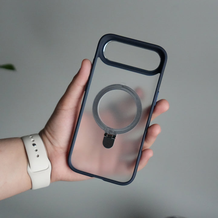 iPhone 17 Air Frosted Case with Metal Camera Bump & Metal Kickstand | Shockproof Matte Hybrid Cover