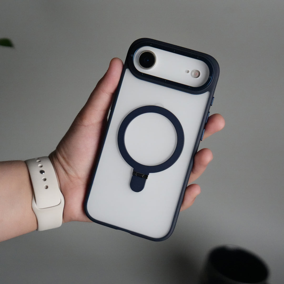 iPhone 17 Air Frosted Case with Metal Camera Bump & Metal Kickstand | Shockproof Matte Hybrid Cover