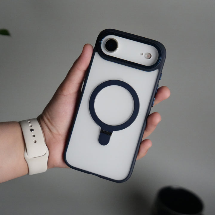 iPhone 17 Air Frosted Case with Metal Camera Bump & Metal Kickstand | Shockproof Matte Hybrid Cover