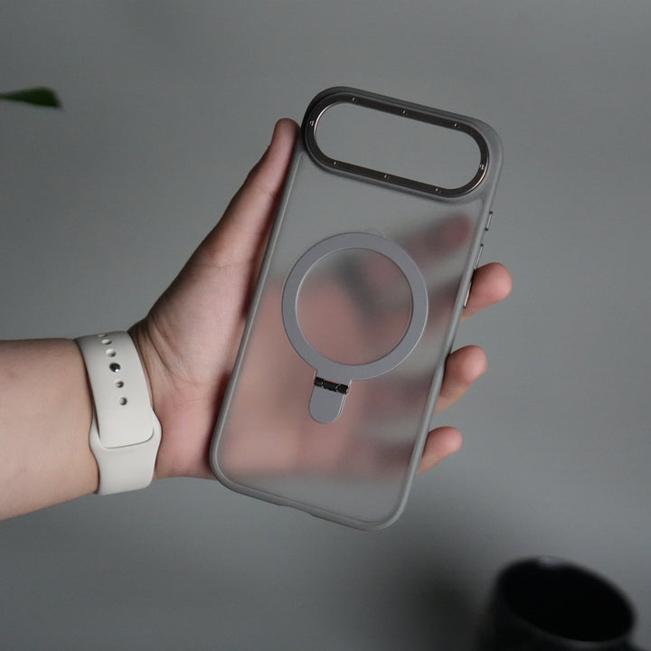 iPhone 17 Air Frosted Case with Metal Camera Bump & Metal Kickstand | Shockproof Matte Hybrid Cover